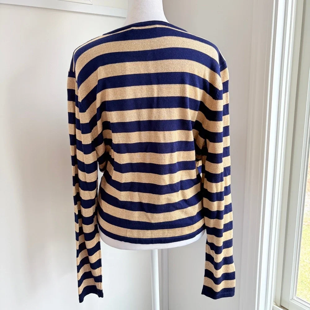 Ralph‎ Lauren NWT Cardigan XL Navy Gold Striped Shimmer Knit Sweater